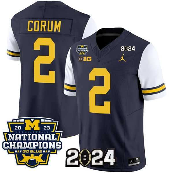 Men%27s Michigan Wolverines #2 Blake Corum Navy White 2024 F.U.S.E. With 2023 National Champions Patch Stitched Jersey->michigan wolverines->NCAA Jersey